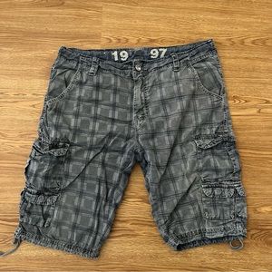 Vintage Y2K F.U.S.A.I. Plaid Cargo Shorts 100% Cotton Pockets Surfer Skater 34